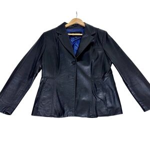 Wilson’s Pelle Studios Black Leather Blazer Coat Jacket Size L